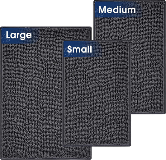 Dog Door Mat for Muddy Paws, 48"x36" Absorbent Dirt Trapper Washable Chenille Indoor Mats for Entryway, Quick Dry Non-Slip Front Door Mat, Entry Rug for Indoor and Outdoor, Grey