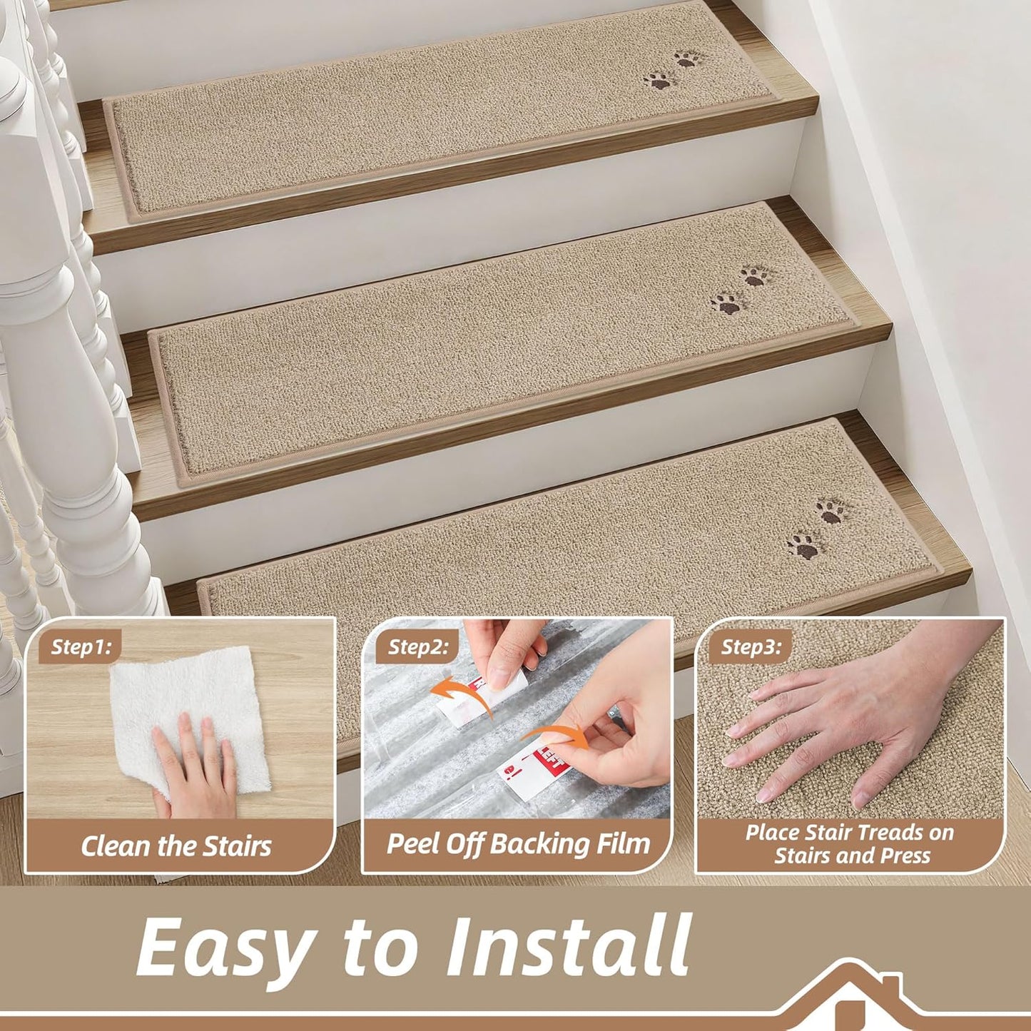 BEQHAUSE Stair Treads for Wooden Steps 28inX9in, Non Slip Carpet Stair Treads Indoor Stair Runners Machine Washable, Soft Stair Rugs Mat Surface Polyester TPE Backing, 4pcs, Charcoal