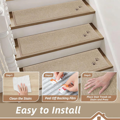 BEQHAUSE Stair Treads for Wooden Steps 28inX9in, Non Slip Carpet Stair Treads Indoor Stair Runners Machine Washable, Soft Stair Rugs Mat Surface Polyester TPE Backing, 4pcs, Charcoal