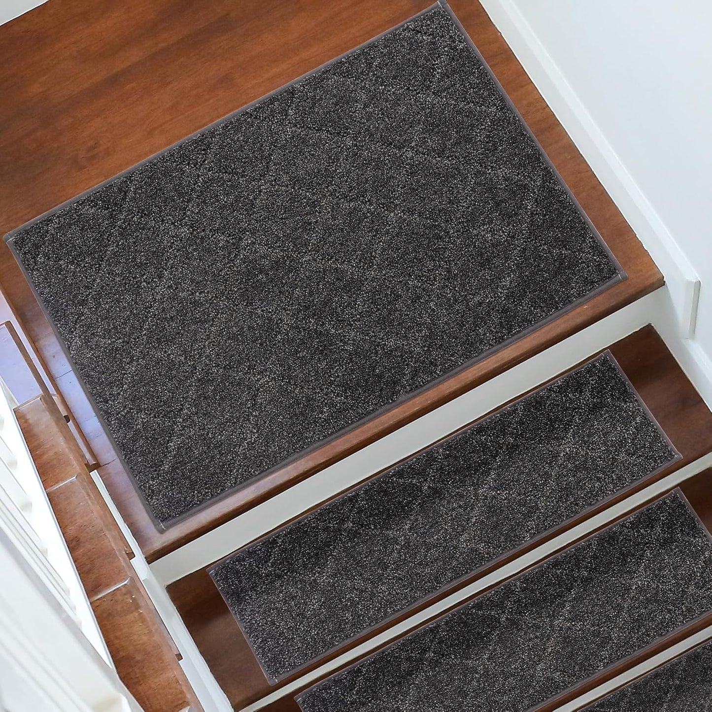 COSY HOMEER Edging Stair Treads Non-Slip Carpet Mat 28inX9in Indoor Stair Runners for Wooden Steps, Edging Stair Rugs for Kids and Dogs, 100% Polyester TPE Backing (7pc, Beige)