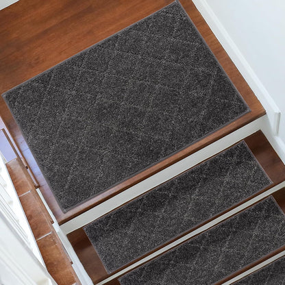 COSY HOMEER Edging Stair Treads Non-Slip Carpet Mat 28inX9in Indoor Stair Runners for Wooden Steps, Edging Stair Rugs for Kids and Dogs, 100% Polyester TPE Backing (7pc, Beige)