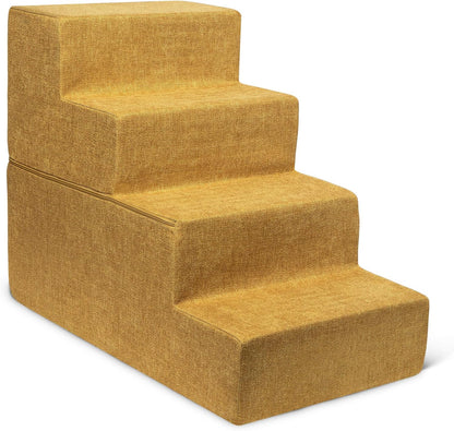 Best Pet Supplies Non-Slip Foam Dog Stair & Pet Ramp, Balanced Indoor Step Support - Foldable Stair, Ash Gray Linen,3-Step