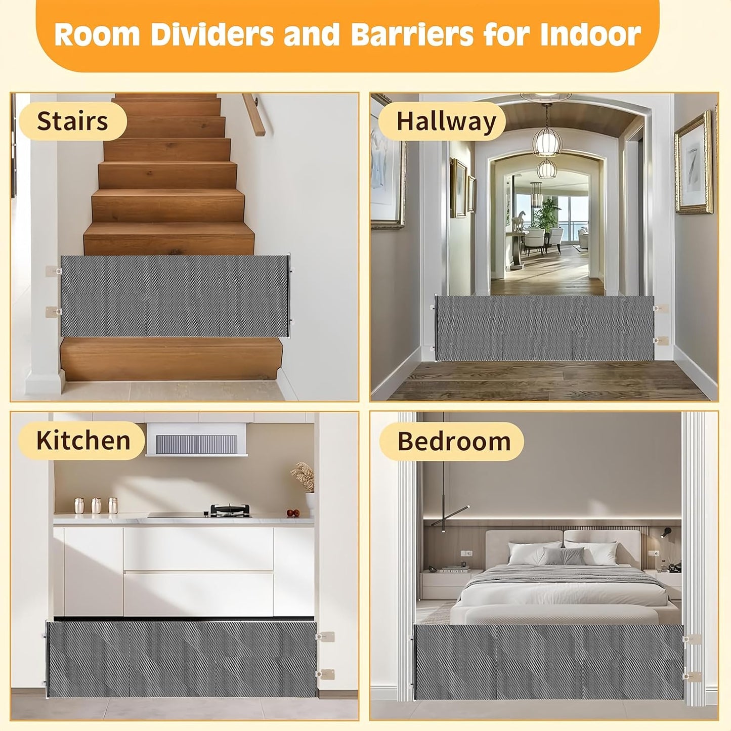 17" Step Over Retractable Dog Gate, No-Drill Pet Barrier for Doorways & Stairs, Easy Human Access & Pet Containment, Adjustable Small Dog Gate for Indoor Use
