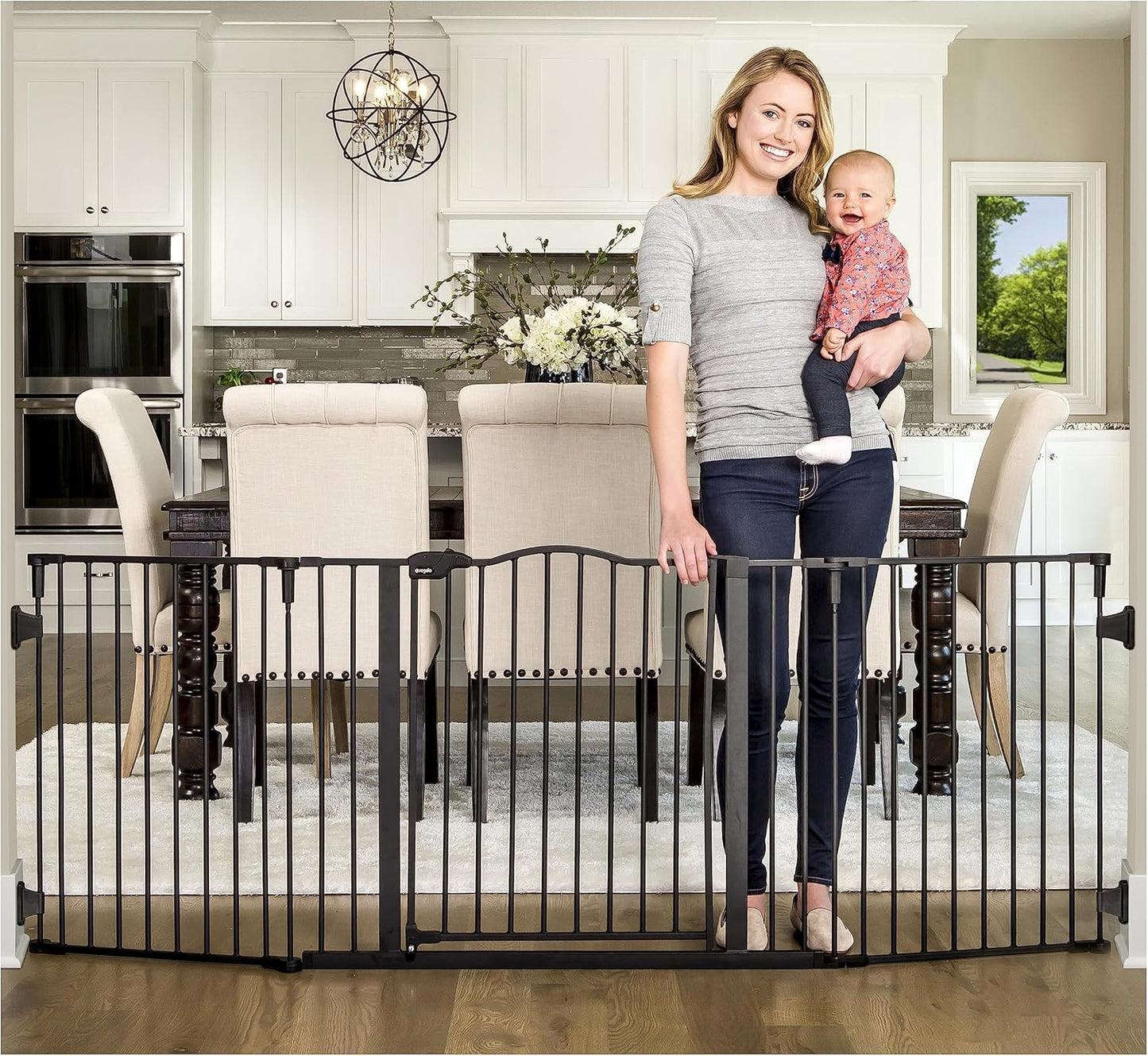 Regalo Safety 28"-76” Super Wide Configurable Baby Gate for Doorways & Open Spaces, 3-Panel Wall Mounted Safety Gate with Door for Babies, Toddlers & Pets, Includes Wall Mount Hardware