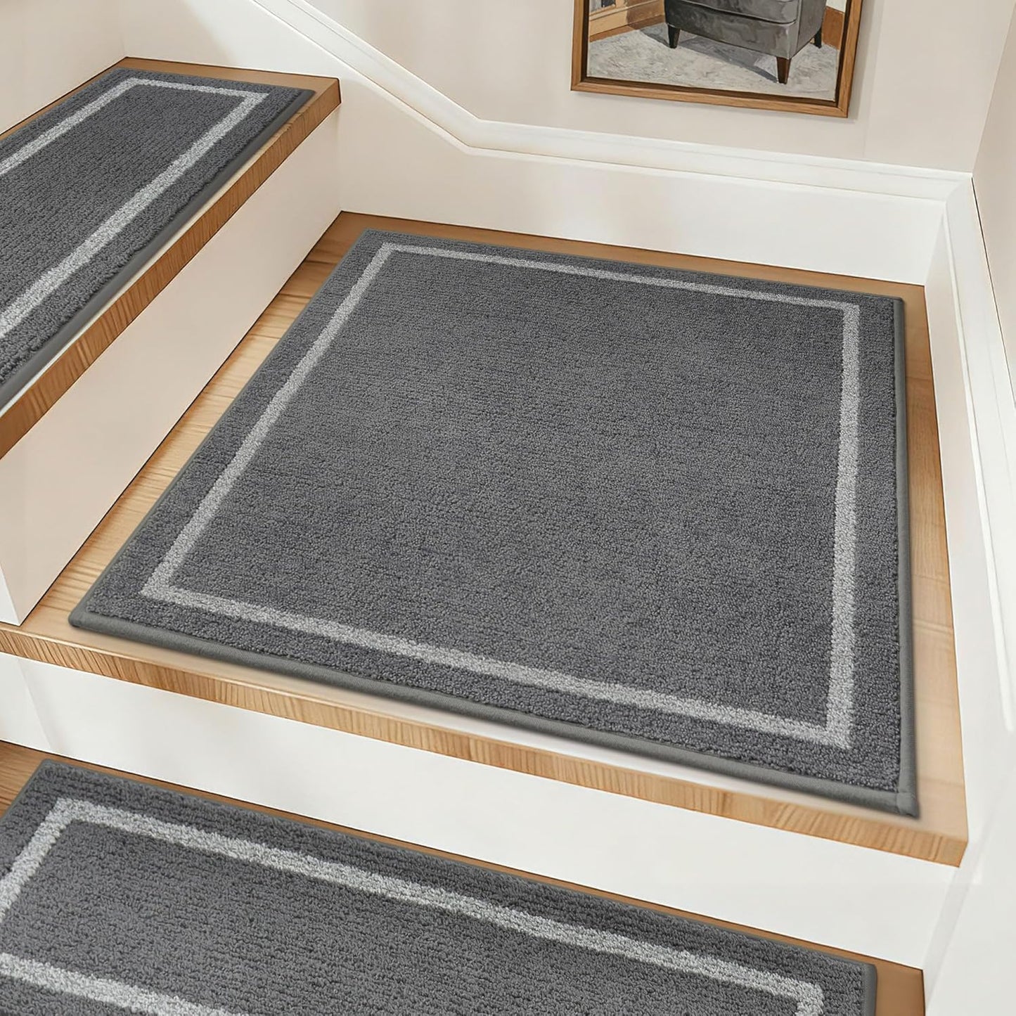 COSY HOMEER Soft Stair Treads Non-Slip Carpet Mat 28inX9in Indoor Stair Runners for Wooden Steps,Stair Rugs for Kids and Dogs, 100% Polyester TPE Backing 4pcs,Beige