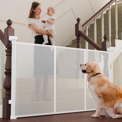240" Retractable Baby Gates Extra Wide for Large Opening, 41" Extra Tall Retractable Dog Gate Pet Gates, Long Child Safety Mesh Gate with Fiberglass Rods for Stairs, Doorways, Hallways, Indoor/Outdoor