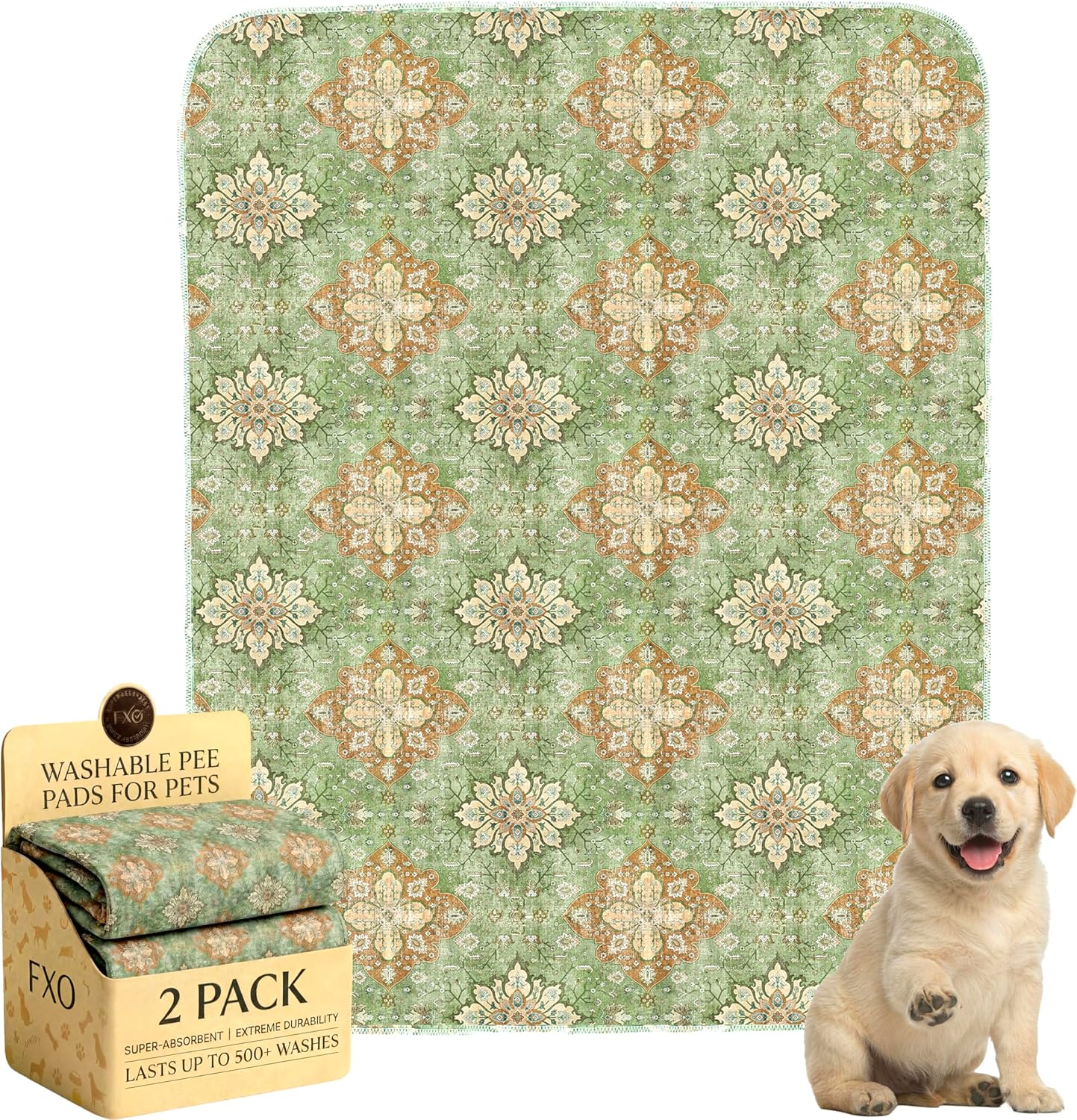 Washable Pee Pads for Dogs,Great Urine Absorbent Reusable Puppy Training Pads,Waterproof,Leak-Proof & Non-Slip Potty Pads for Whelping,Crate，Playpen，Bed.(Green Floral, 18" x24" )