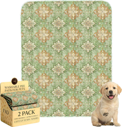Washable Pee Pads for Dogs,Great Urine Absorbent Reusable Puppy Training Pads,Waterproof,Leak-Proof & Non-Slip Potty Pads for Whelping,Crate，Playpen，Bed.(Green Floral, 18" x24" )