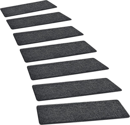 PURE ERA Bullnose Carpet Stair Treads Set Tape Free Non-Slip Indoor Stair Protectors Pet Friendly Rugs Covers Soft Skid Resistant Washable Reusable 9.5" x 30"(14 Pieces,Cream Gray)