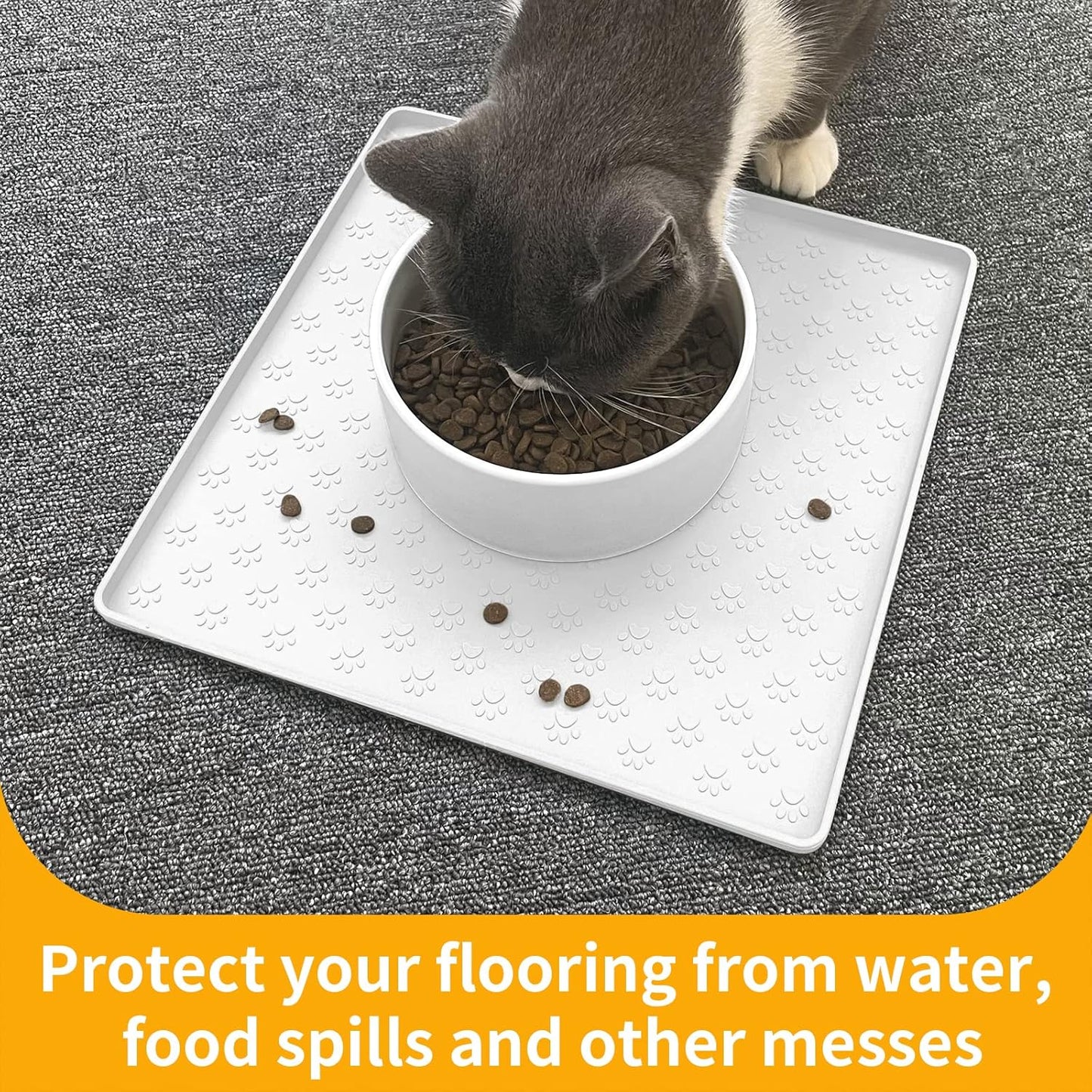 Ptlom Pet Placemat for Dog and Cat, Mat for Prevent Food and Water Overflow, Suitable for Small, Medium and Big Pet, 18" 12", Grey, Silicone