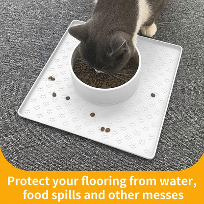 Ptlom Pet Placemat for Dog and Cat, Mat for Prevent Food and Water Overflow, Suitable for Small, Medium and Big Pet, 18" 12", Grey, Silicone