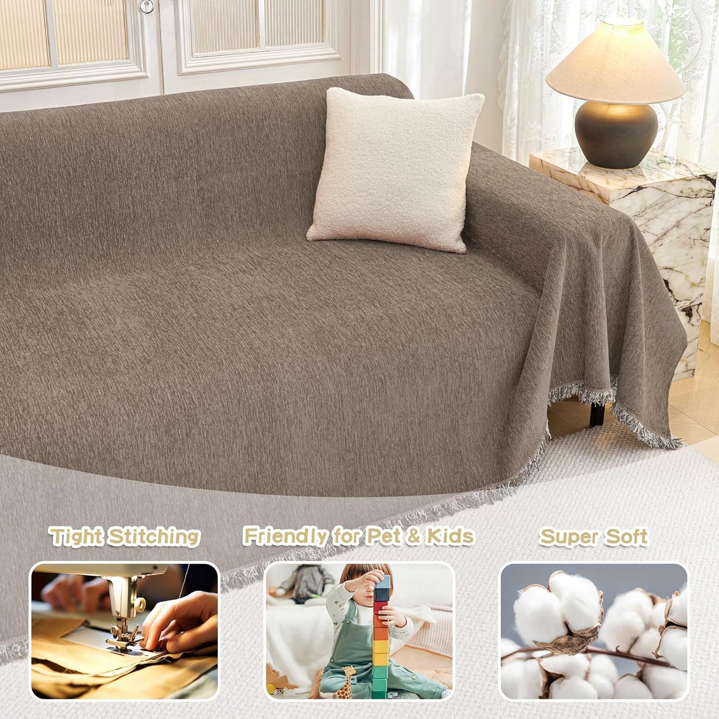 MYSKY HOME Couch Cover for Dogs, Washable Couch Covers, Non Slip Sofa Cover, Couch Cover 2 Cushion Sofa Dogs Furniture Protector with Tassels, Chenille Sofa Slipcover for Pets, 71"x118", Dark Grey