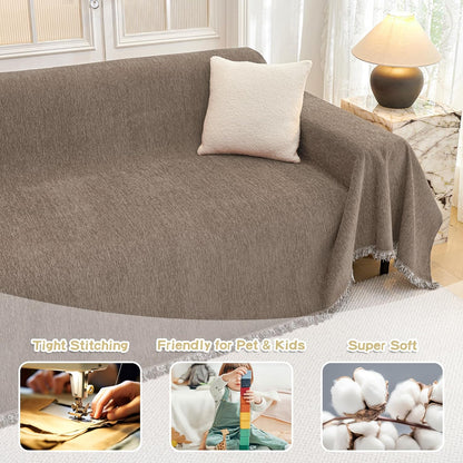 MYSKY HOME Couch Cover for Dogs, Washable Couch Covers, Non Slip Sofa Cover, Couch Cover 2 Cushion Sofa Dogs Furniture Protector with Tassels, Chenille Sofa Slipcover for Pets, 71"x118", Dark Grey