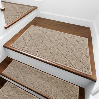 COSY HOMEER Edging Stair Treads Non-Slip Carpet Mat 28inX9in Indoor Stair Runners for Wooden Steps, Edging Stair Rugs for Kids and Dogs, 100% Polyester TPE Backing (7pc, Beige)