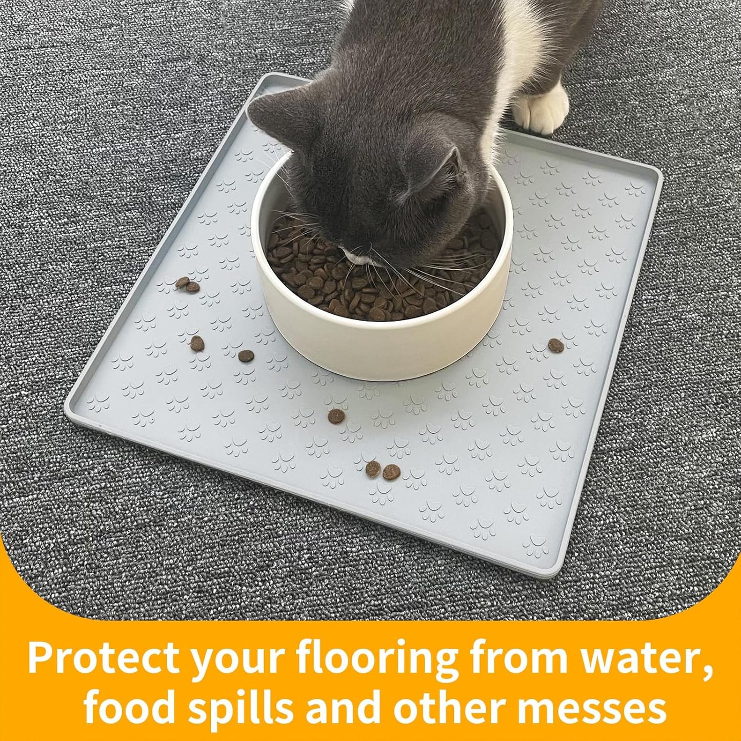 Ptlom Pet Placemat for Dog and Cat, Mat for Prevent Food and Water Overflow, Suitable for Small, Medium and Big Pet, 18" 12", Grey, Silicone