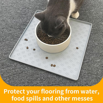 Ptlom Pet Placemat for Dog and Cat, Mat for Prevent Food and Water Overflow, Suitable for Small, Medium and Big Pet, 18" 12", Grey, Silicone