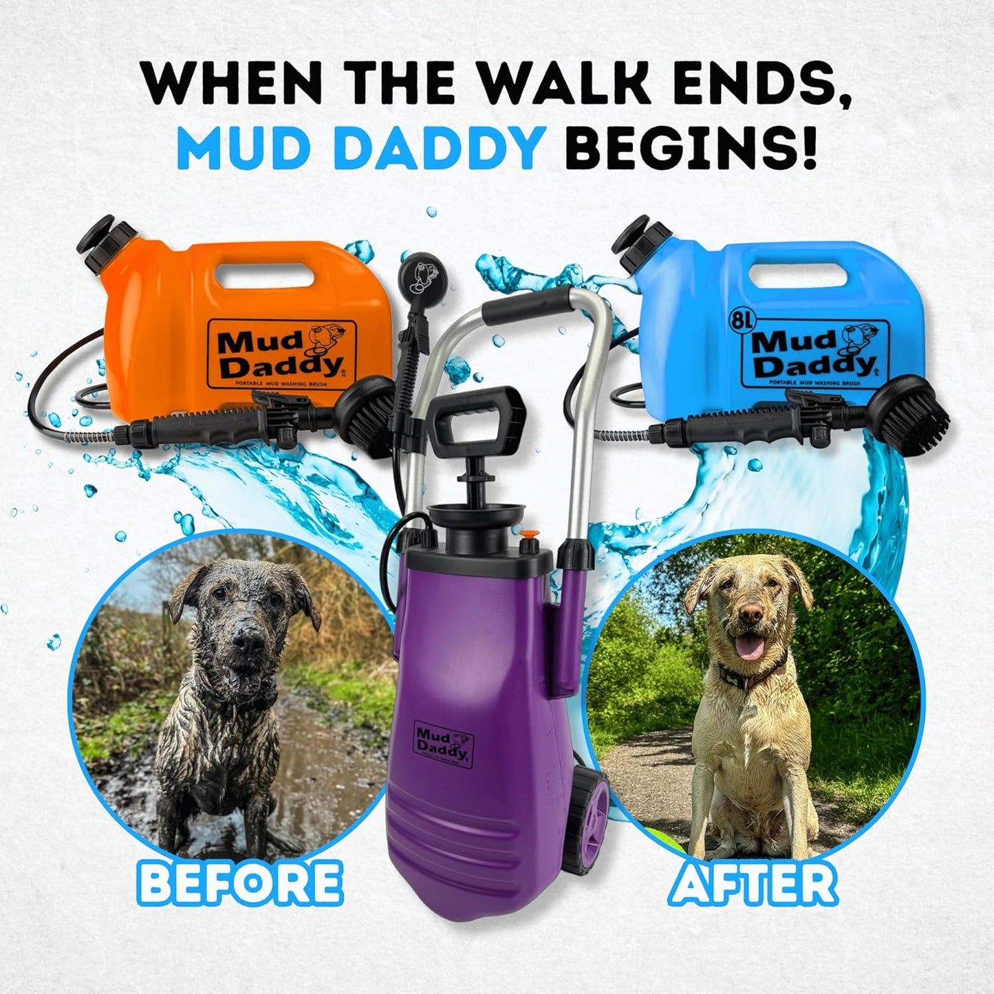 Dog Washer - Portable Paw Cleaner with Bath Brush, Shower Hose Attachment, and 1.3 Gallon (5L) Capacity in Orange