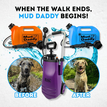 Dog Washer - Portable Paw Cleaner with Bath Brush, Shower Hose Attachment, and 1.3 Gallon (5L) Capacity in Orange