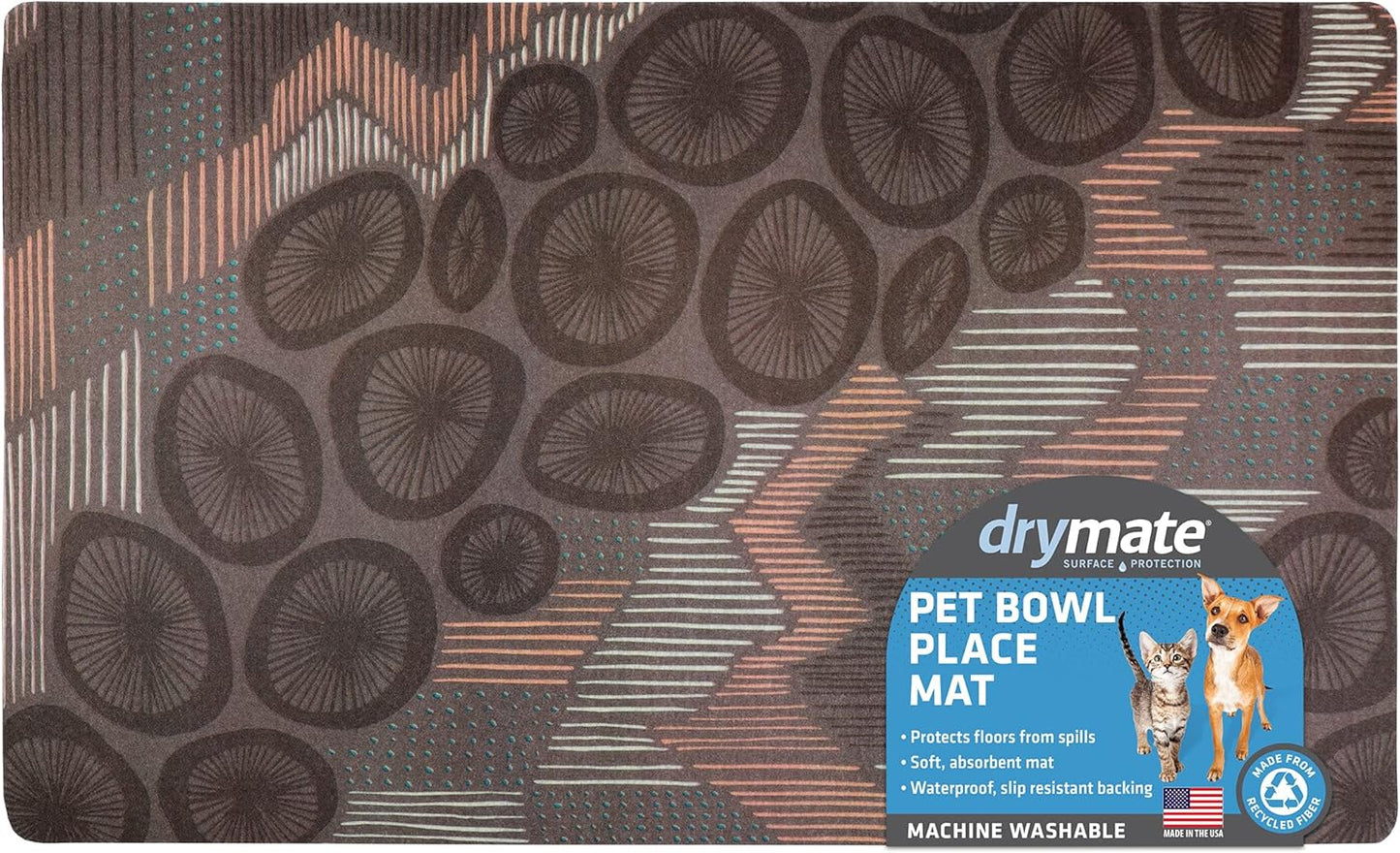 Drymate Pet Bowl Placemat, Dog & Cat Food Feeding Mat - Absorbent Fabric, Waterproof Backing, Slip-Resistant - Machine Washable/Durable (USA Made) (12” x 20”) (Indigo)