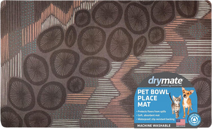 Drymate Pet Bowl Placemat, Dog & Cat Food Feeding Mat - Absorbent Fabric, Waterproof Backing, Slip-Resistant - Machine Washable/Durable (USA Made) (12” x 20”) (Indigo)