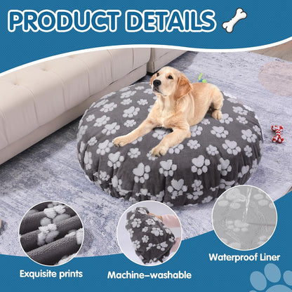 BALAPET Washable Dog Bed Covers Replacement Round Waterproof Bed Cover for Dog Soft Pet Bed Cover with Lovely Dog Paw Print and Double-Sided Usable Design,Cover Only(Dark Gray,45 * 45 * 11in)