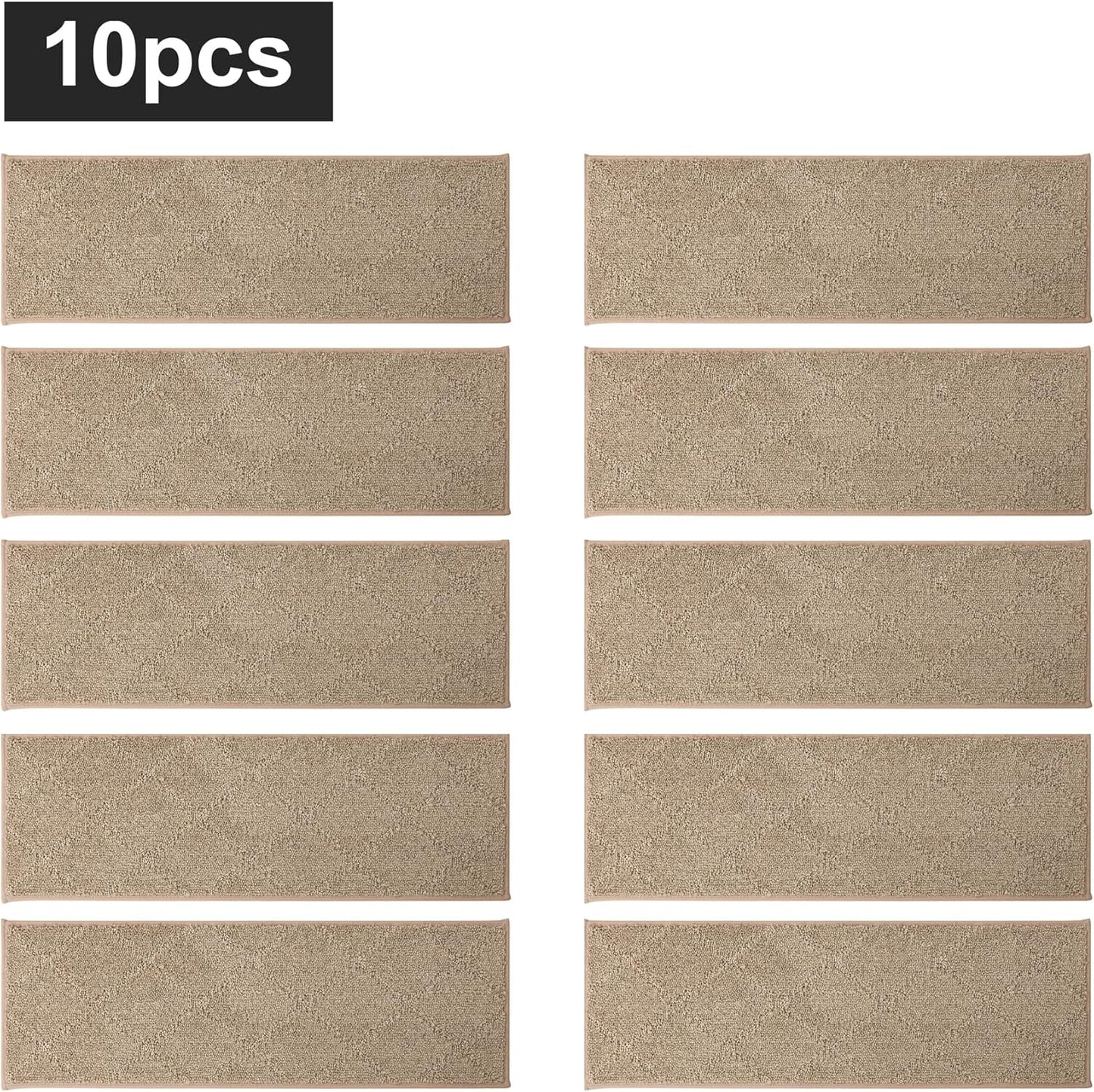 COSY HOMEER Edging Stair Treads Non-Slip Carpet Mat 28inX9in Indoor Stair Runners for Wooden Steps, Edging Stair Rugs for Kids and Dogs, 100% Polyester TPE Backing (7pc, Beige)