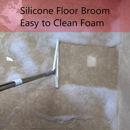 Multifunction Silicone Broom Sweeper, Rubber Household Squeegee Push Broom with 61" Long Handle for Cleaning Indoor Smooth Floor Bathroom Kitchen Glass Shower Water Pet Hair, Grey