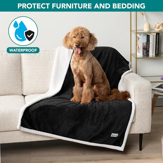 PetAmi Waterproof Dog Blanket for Couch, Large 60x40, Pee Proof Sherpa Fleece Reversible Pet Throw, Furniture Protector for Bed Sofa Kennel, Soft Washable Cover for Medium Dogs Cats, Grey Sherpa