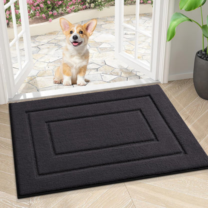Smiry Dog Door Mat for Muddy Paws, Absorbs Moisture and Dirt, Low-Profile Entryway Mat with Non-Slip Backing, Entry Indoor Outdoor Doormat for Inside Floor (30x20 Inches, Grey, Striped)