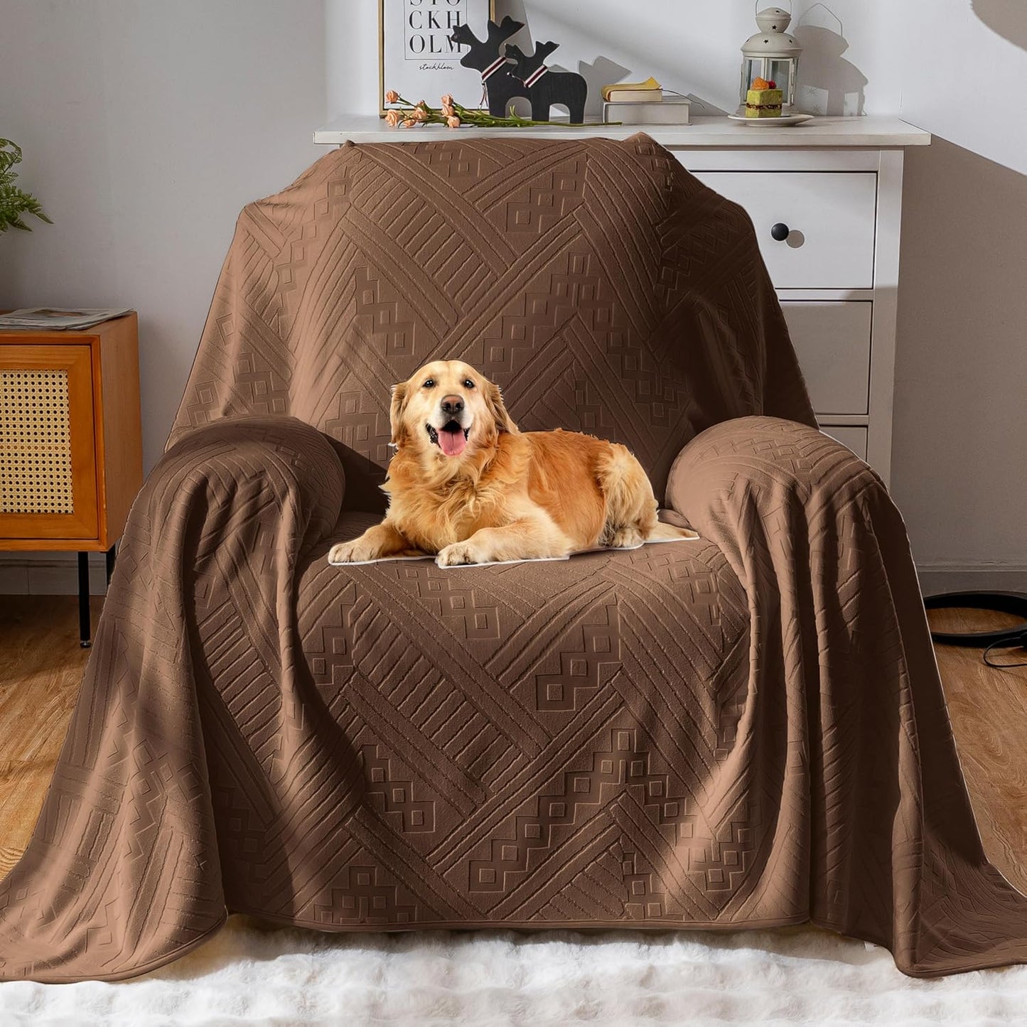 Waterproof Couch Cover, Reversible, Pet-Friendly, Washable and Anti-Slip Couch Covers for Sofa Protection with 3 Cushions, Sofa Slipcovers for Dogs and Cats (71×118in/Brown)