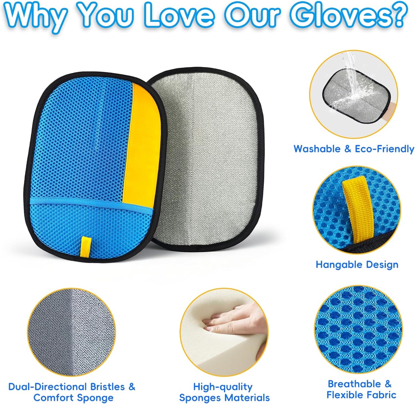 Pet Hair Removal Glove, Magic Brush Electrostatic Mitt, Pet Hair Remover Tool for Dog & Cat, Reusable Pet Hair Gloves Pet Grooming Needs, Fur Remover for Couch, Clothing, Carpet & Car Seat