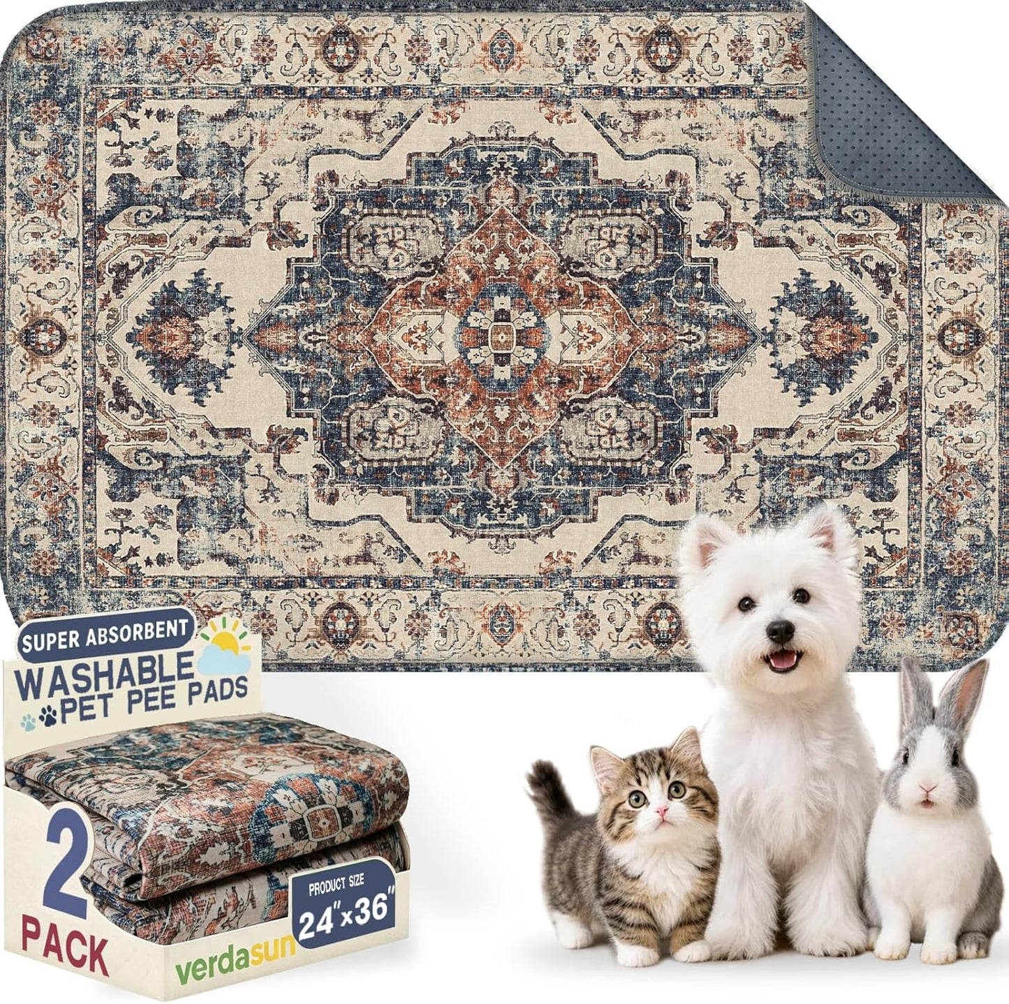 Washable Pee Pads for Dogs, Reusable Puppy Potty Training Pads, Ultra-Absorbent Thick Waterproof Leak-Proof Non-Slip Pads & Mat for Crate, Playpen, Floor, Whelping & Housebreaking , 2 Pack 18"x24"