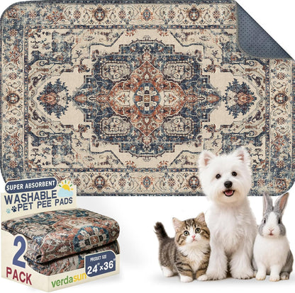 Washable Pee Pads for Dogs, Reusable Puppy Potty Training Pads, Ultra-Absorbent Thick Waterproof Leak-Proof Non-Slip Pads & Mat for Crate, Playpen, Floor, Whelping & Housebreaking , 2 Pack 18"x24"