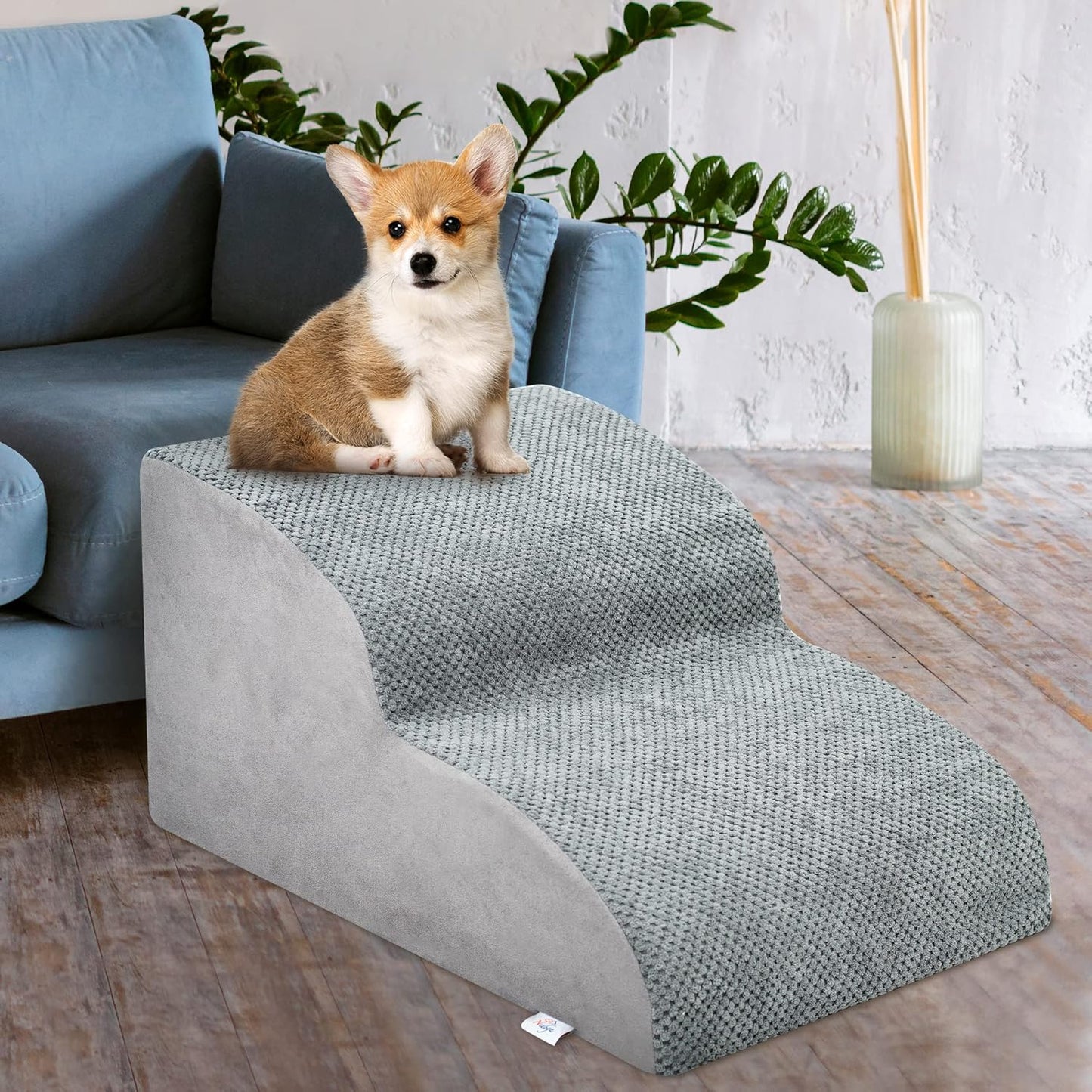 Dog Stairs for Small Dogs - High Density Foam Dog Ramp, Extra Wide Pet Steps with Non-Slip Bottom for High Beds, Couche and Sofa, Best for Pet Injured, Older Dogs Cats (Grey, 4 Steps)