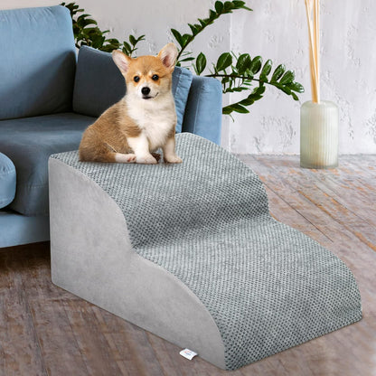 Dog Stairs for Small Dogs - High Density Foam Dog Ramp, Extra Wide Pet Steps with Non-Slip Bottom for High Beds, Couche and Sofa, Best for Pet Injured, Older Dogs Cats (Grey, 4 Steps)