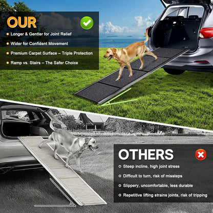67''x 17'' Dog Ramp, Dog Ramp for Car, Folding Car Ramps for Pets, Dog Stairs Up to 250LBS, Pet Ramp with Non-Slip Rug Surface, Extra Long Dog Steps for Car, SUV, Truck