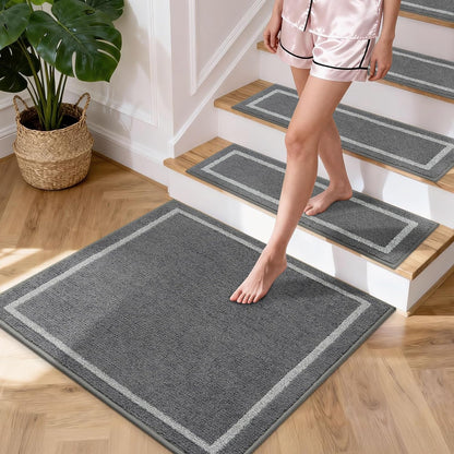 COSY HOMEER Soft Stair Treads Non-Slip Carpet Mat 28inX9in Indoor Stair Runners for Wooden Steps,Stair Rugs for Kids and Dogs, 100% Polyester TPE Backing 4pcs,Beige