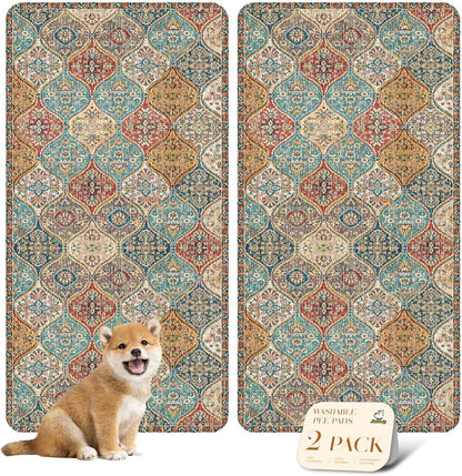nunubaby Washable Pee Pads for Dogs, Stylish, Non-Slip and Leak-Proof Pee Pads. Reusable Potty Pads for Dogs for Crates and Floors.(Beige/Multi, 24" x48" )