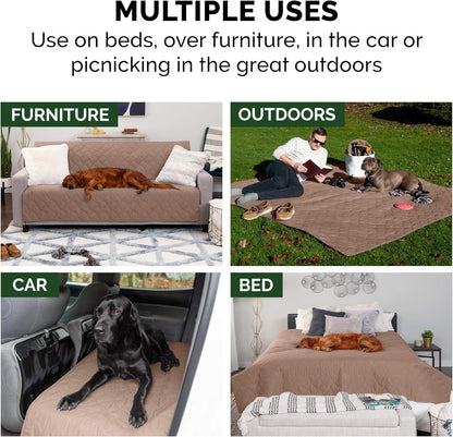 FurHaven Waterproof Blanket & Furniture Protector Cover with Non-Slip Backing, Machine Washable, Jumbo/King, Quilted Twill, Gray