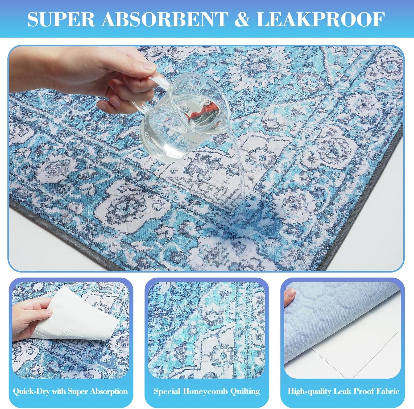 Dogcator Washable Pee Pads for Dogs, 2 Pack Reusable Puppy Training Pads. 36''x48'' Super Absorbent Dog Rugs, Non-Slip and Leakproof Pee Mat for Dogs, Whelping Pads for Crates and Floors