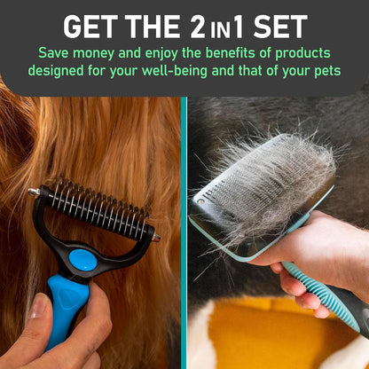 Maxpower Planet Hair Brush - Double Sided Shedding, Dematting Undercoat Rake for Dogs and Cats - Extra Wide Dog Grooming Brush, Reduce Shedding by 95%, Turquoise