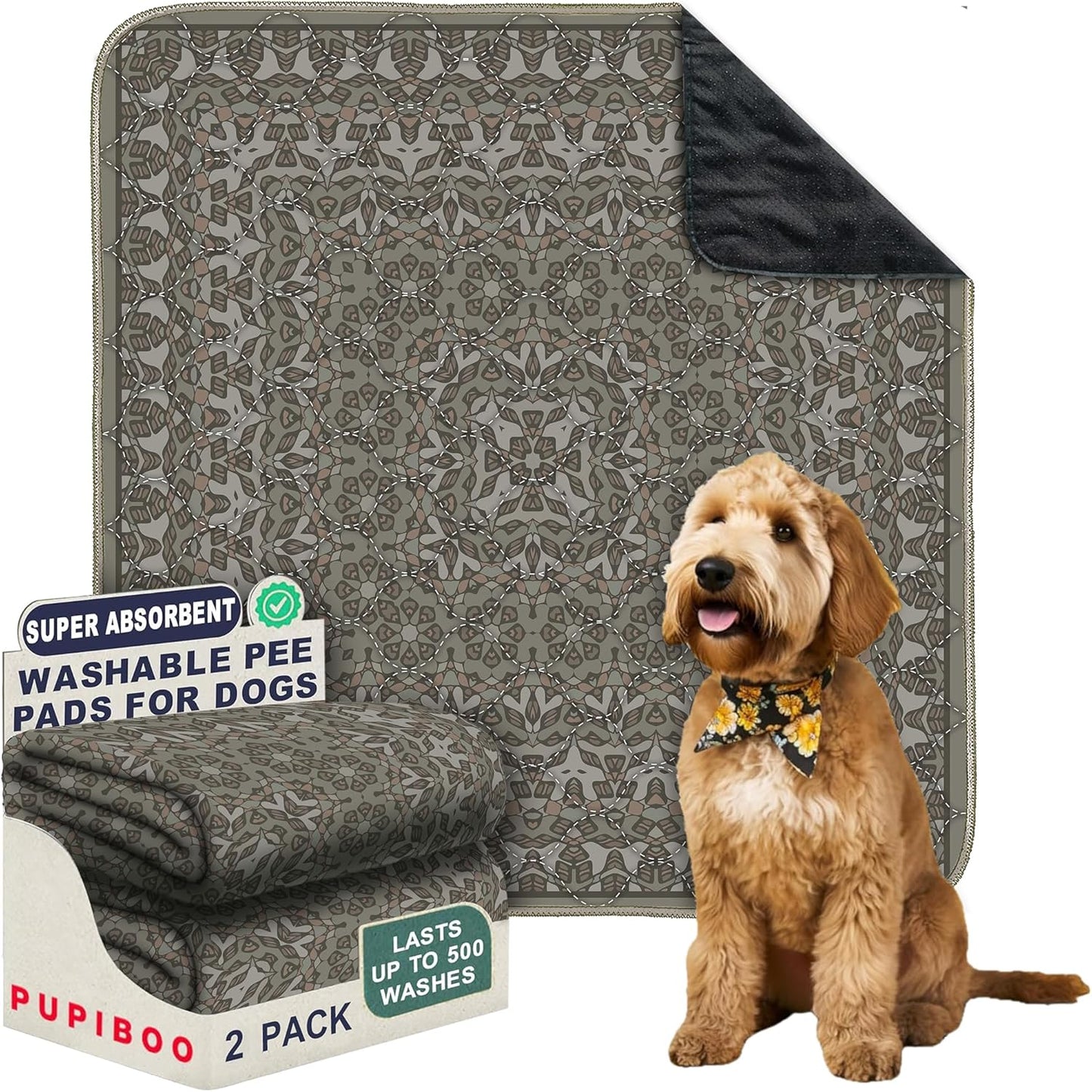 PUPIBOO Washable Pee Pads for Dogs and Cats - Super Absorbent Reusable Puppy Training Pads - 100% Waterproof, Leak-Proof & Non-Slip Whelping Pads for Pet Housebreaking