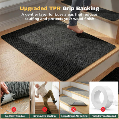 MBIGM 8" X 30" (15 in Pack) Nonslip Carpet Stair Treads Non-Skid Safety Rug Slip Resistant Indoor Runner for Kids Elders & Pets with Reusable Adhesive - Brown - Non Slip Stair Treads Indoor