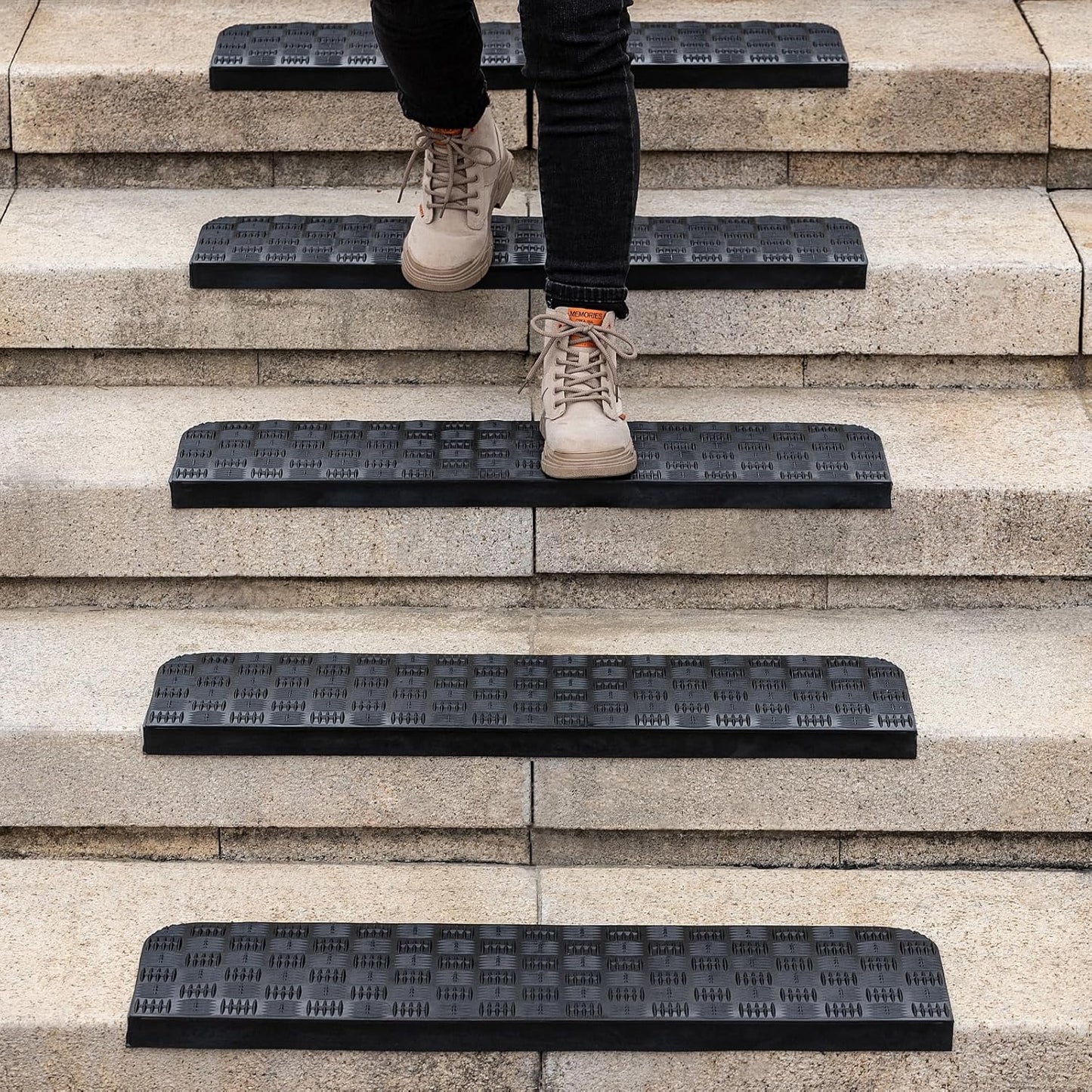 Rubber Stair Treads Non Slip Outdoor/Indoor 30" x 10" 6-Pack, Outdoor Stair Treads with Nosing for Garage, Patio, Wooden Marble Tile Metal Concrete Steps