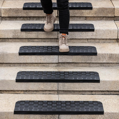Rubber Stair Treads Non Slip Outdoor/Indoor 30" x 10" 6-Pack, Outdoor Stair Treads with Nosing for Garage, Patio, Wooden Marble Tile Metal Concrete Steps