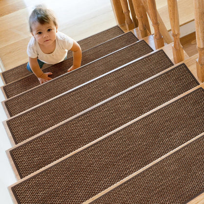 SMILOOL Stair Treads Non Slip for Wooden Steps Indoor 10" x 36" 4 Pack Extra Wide Stair Tread Carpet Stairs Runner, Step Pads with Reusable Adhesive for Dogs Kids Elders, Machine Washable, Beige
