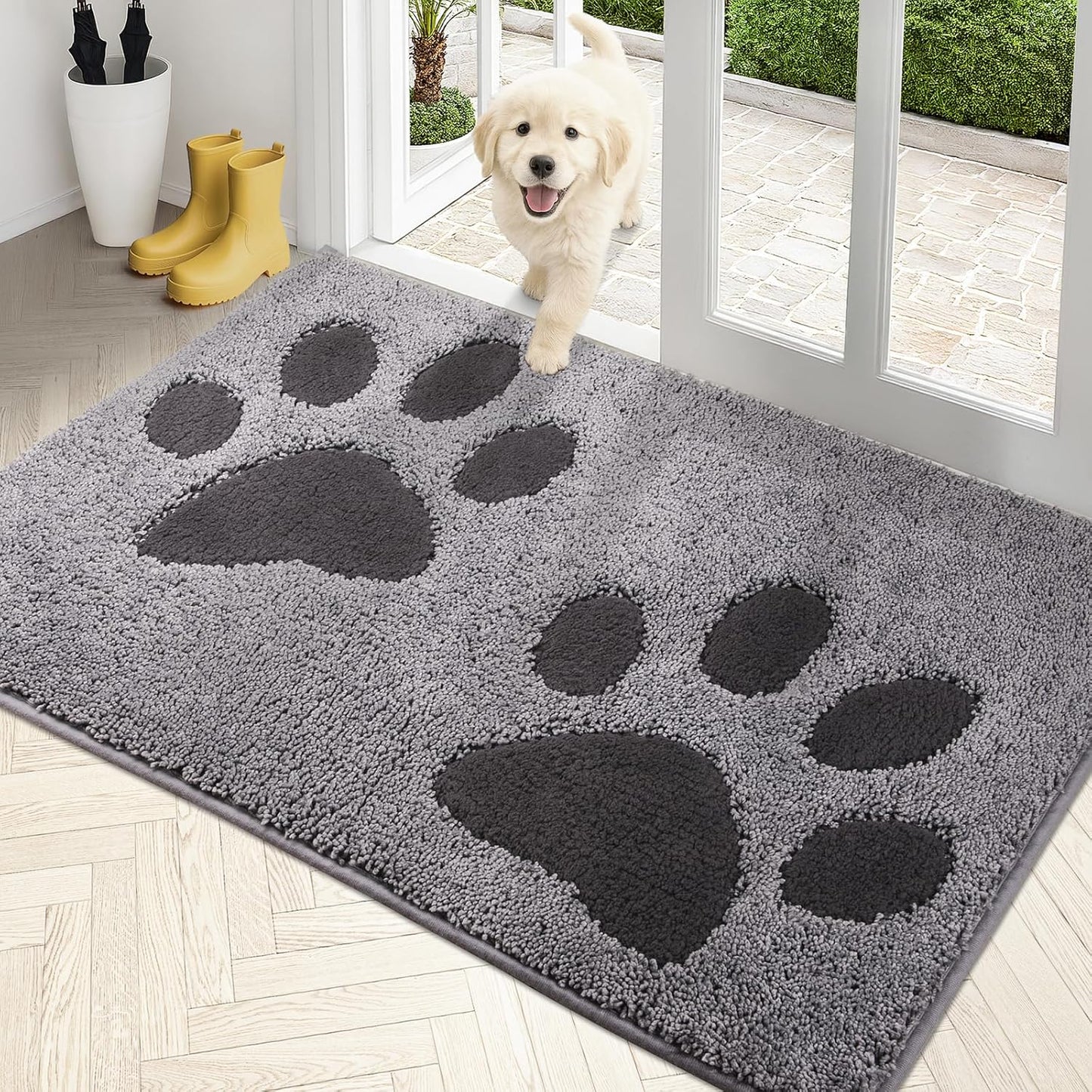 PURRUGS Dirt Trapping Door Mat 20" x 31.5", Non-Skid/Slip Machine Washable Microfiber Entryway Rug, Dog Doormat, Super Absorbent Welcome Mat for Muddy Wet Shoes and Paws, Grey