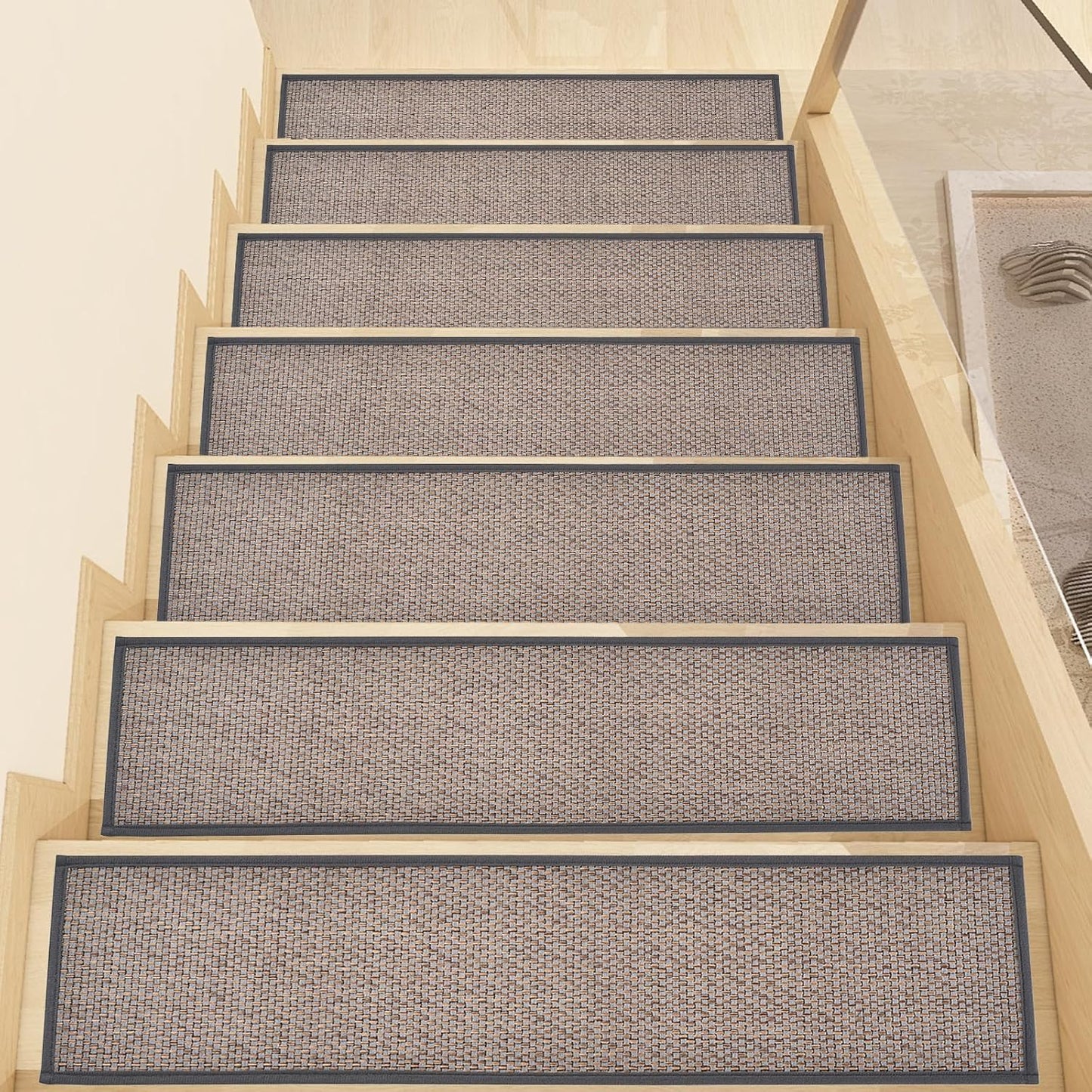 Stair Treads Non Slip, Rubber Backing Stair Treads for Wooden Steps, 15 PCS Thicken Linen Carpet Stair Runners Indoor for Kids Elders and Pets, No Residue Stair Carpet Treads, 8"x30", Beige