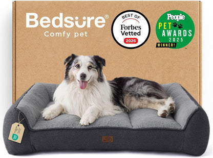 Bedsure SupportMax™ XL Pro Orthopedic Dog Beds Large Sized Dog - Extra Thick Supportive Dogs Couch with Waterproof Washable Cover, Extra Large Comfort Pet Sofa with Sherpa & Nonskid Bottom, Grey, 45"