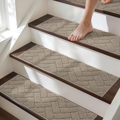 BEQHAUSE Stair Treads for Wooden Steps 28inX9in, Non Slip Carpet Stair Treads Indoor Stair Runners Machine Washable, Soft Stair Rugs Mat Surface Polyester TPE Backing, 4pcs, Charcoal